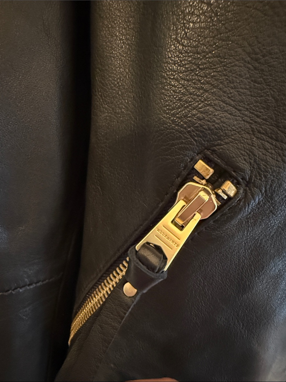 AllSaints Black Leather Asymmetric Biker Jacket with Gold Hardware - Picture 4 of 6